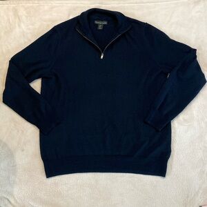 CHRISTIAN LACROIX Size Large L 1/4 Zip Pullover‎ Sweater 100% Merino Wool Navy